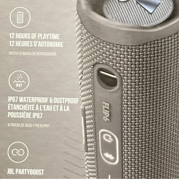 JBL Flip 6 Portable Bluetooth Speaker - Light Gray EUC - Picture 4 of 10